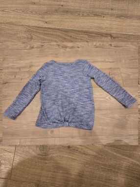 🌻 Girls Blue & Pink Waffle‎ Knit Front Knot Detail Shirt Size Xs (4/5)